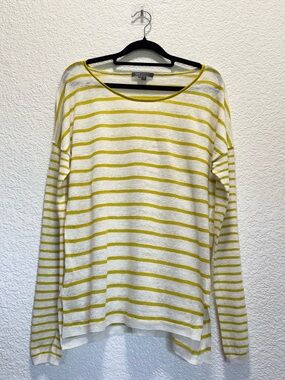 Vince Lightweight Hi-Lo Long Sleeve Top - Yellow & White